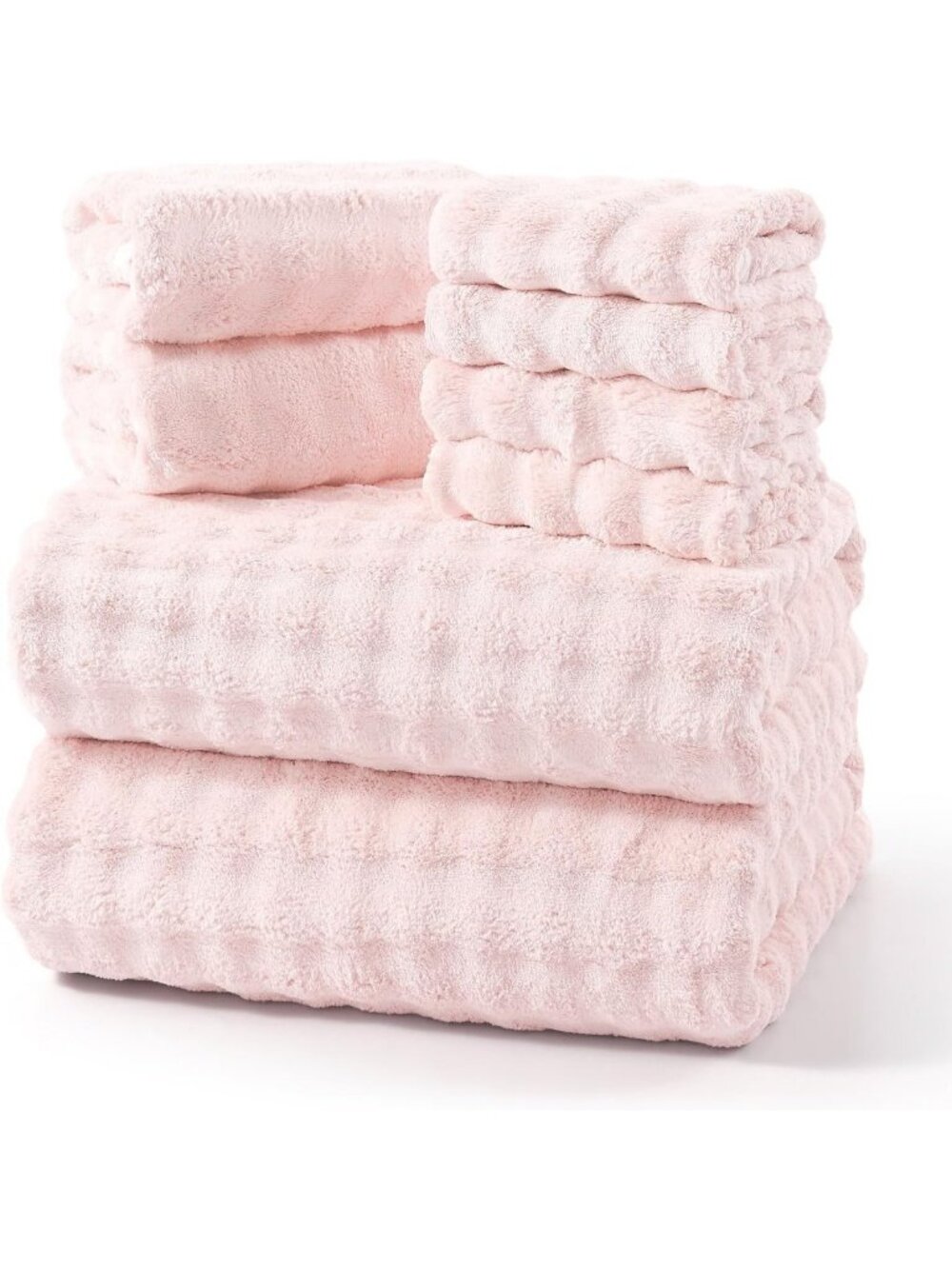 Soft Microfiber Bath Towel Set - 8-Piece Quick Dry & Absorbent, Pink, Large Size